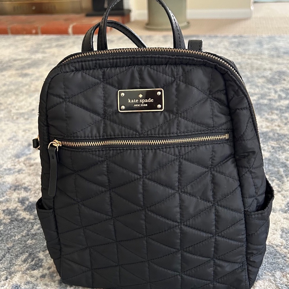 Kate Spade Black Quilted Backpack with Gold Zippers